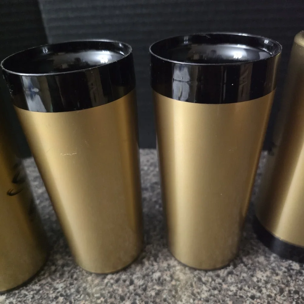 Vintage MCM NFC Gold Black Wildlife Insulated Tumblers Set‎ of 6 Made in USA